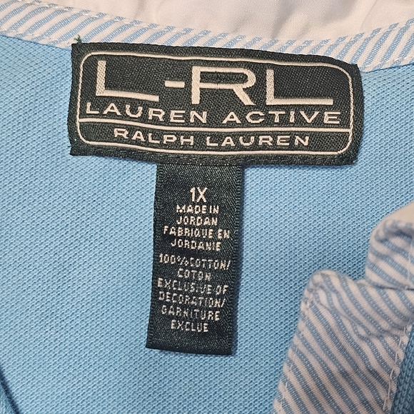 Vintage Lauren Ralph Lauren Active Polo Shirt Women’s 1X Light Blue White Collar - Picture 13 of 13
